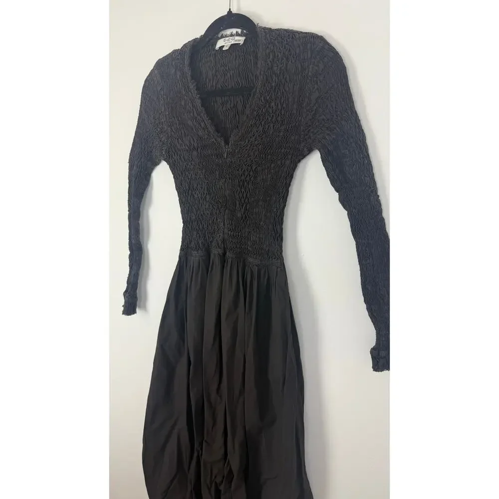 Sea New York Womens Casey Long Sleeve Raw Hem Fit & Flare Black Midi Dress 2 - Picture 5 of 11